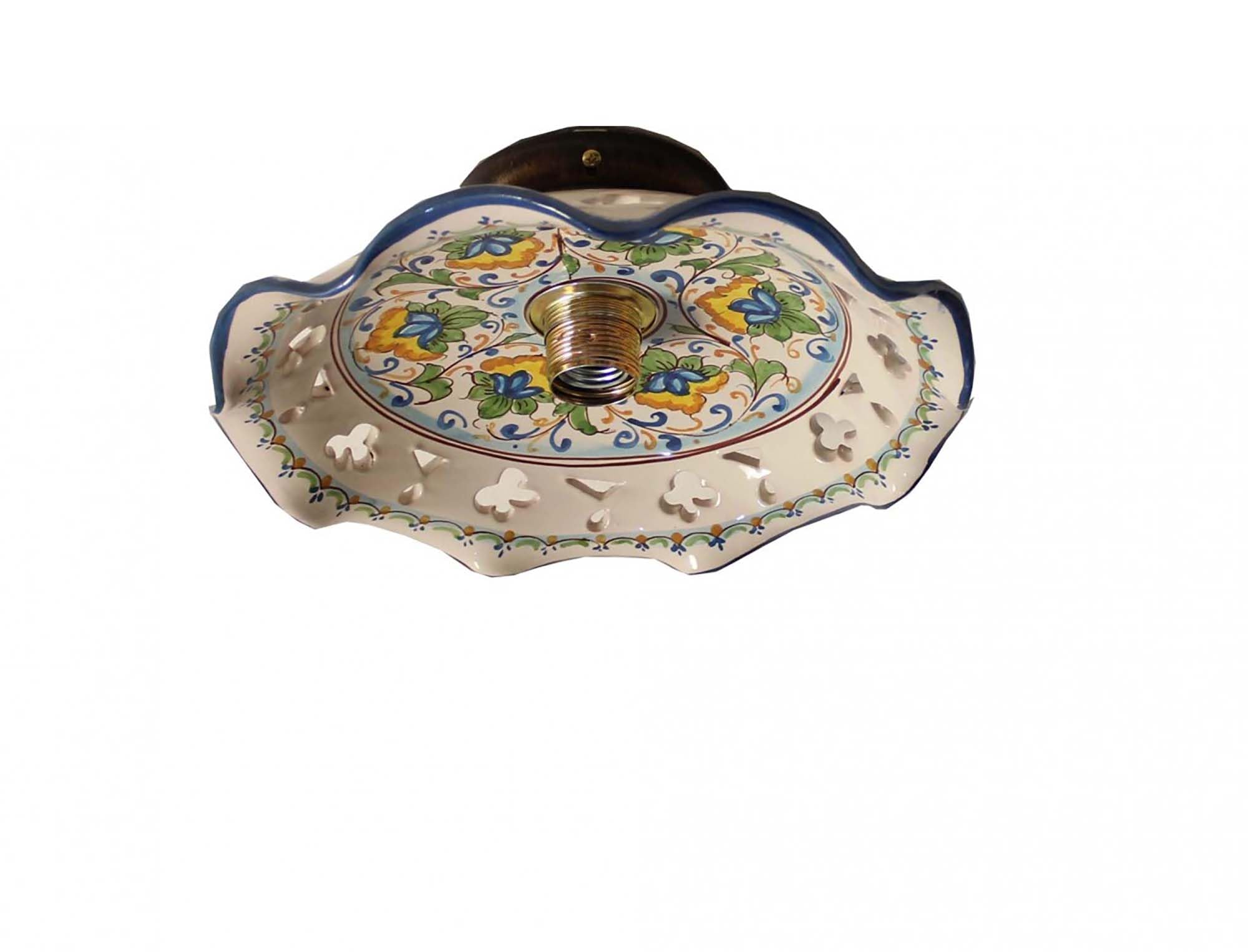 Generico Plafoniera spot rustico in ceramica siciliana 1 luce Fiore d.30 per cucina,taverna,bagno e veranda