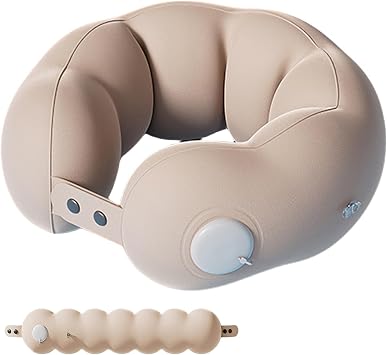 Inflatable Travel Neck Pillow for Airplane Train Car Washable Pillowcase U Shaped Office Napping Pillow, Adjustable and Soft M 28.7 x 5.7 inches