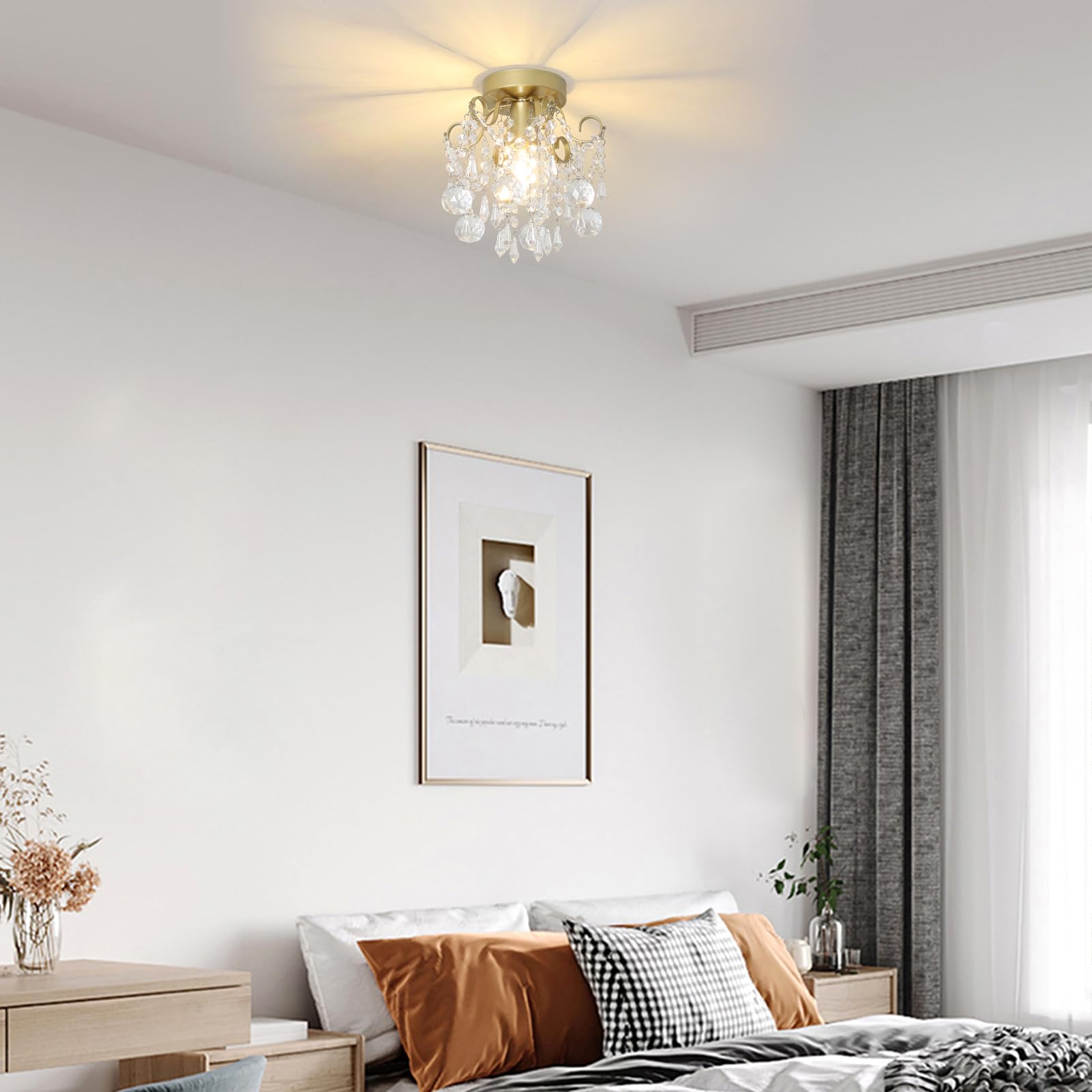 Rayofly Moderne Lustre Cristal, Plafonnier Cristal Salon, Plafonnier Or Salon, Plafonnier Verre Moderne Plafonnier Cristal pour Chambre, Cuisine, Hall, Chandelier Living Room