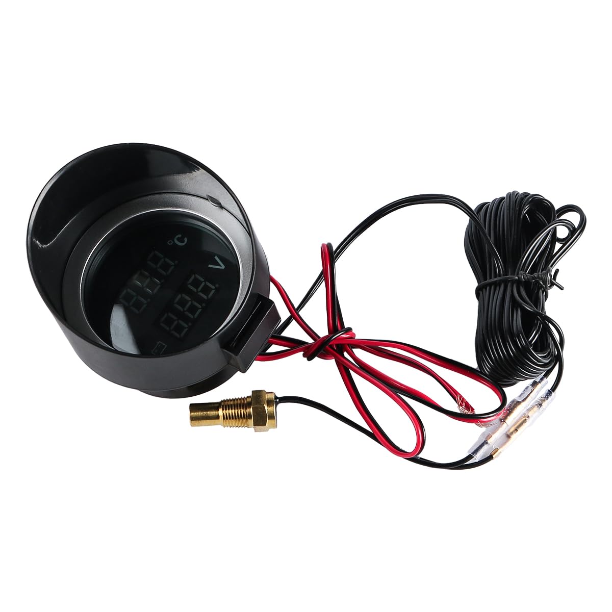 Sarini Misuratore di Temperatura dell'Acqua Digitale Rotondo Voltmetro Misuratore di Temperatura del Liquido di Raffreddamento dell'Acqua Kit Dc 9v 36v con Luce Blu per Auto Moto ATV