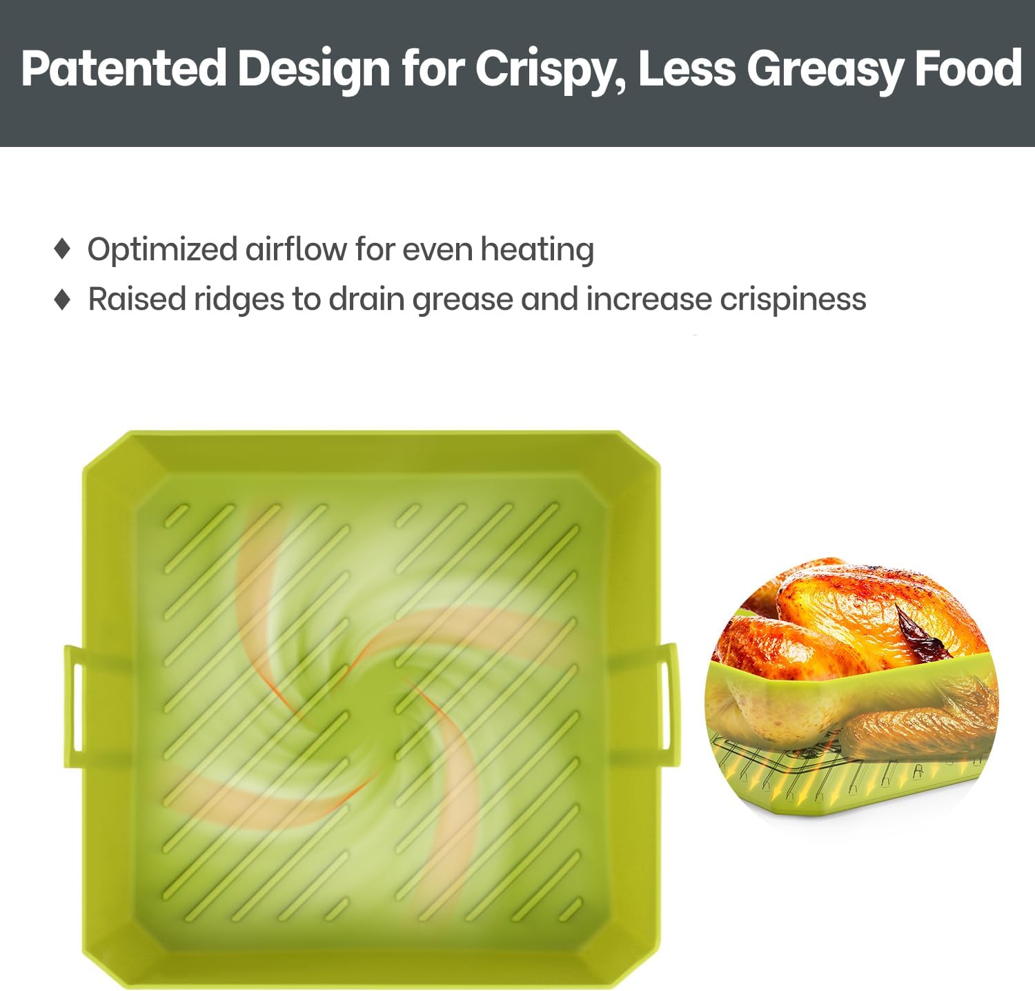 5QT Air Fryer Silicone Liners for Ninja AF141/AF142 & COSORI CAF-L501, Square Reusable Air Fryer Liners with Handle, 2 Pack BPA Free Platinum Silicone Basket, Upgrade - Image 4