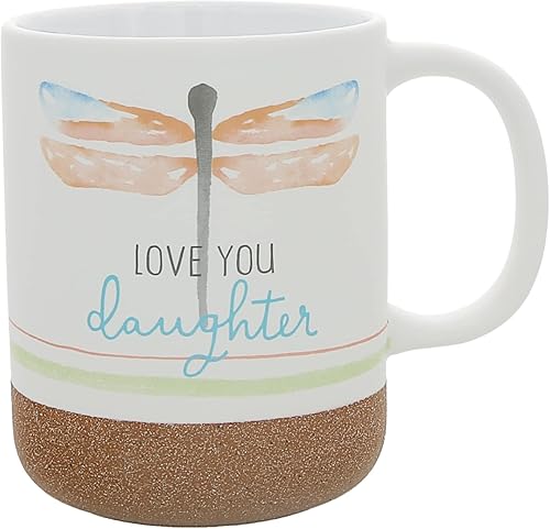 Pavilion Gift Company - Love You Daughter - Taza de cerámica de 16 onzas con fondo glaseado de arena, libélula, taza de café de mango grande,