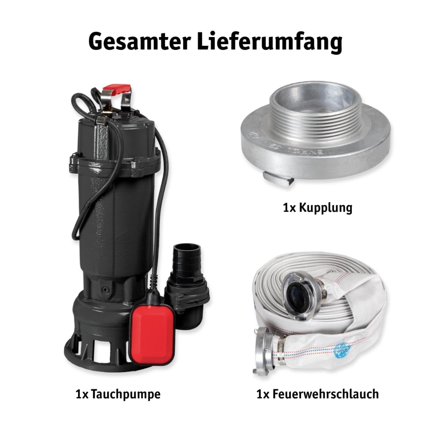 WALTER Schmutzwassertauchpumpe inkl. Schneidwerk, 20m C-Schlauch (1100W, 21.000l/h, Förderhöhe max. 15m, Anschlusskabel 8m, Thermoschutz) Fäkalienpumpe mit Zerkleinerer
