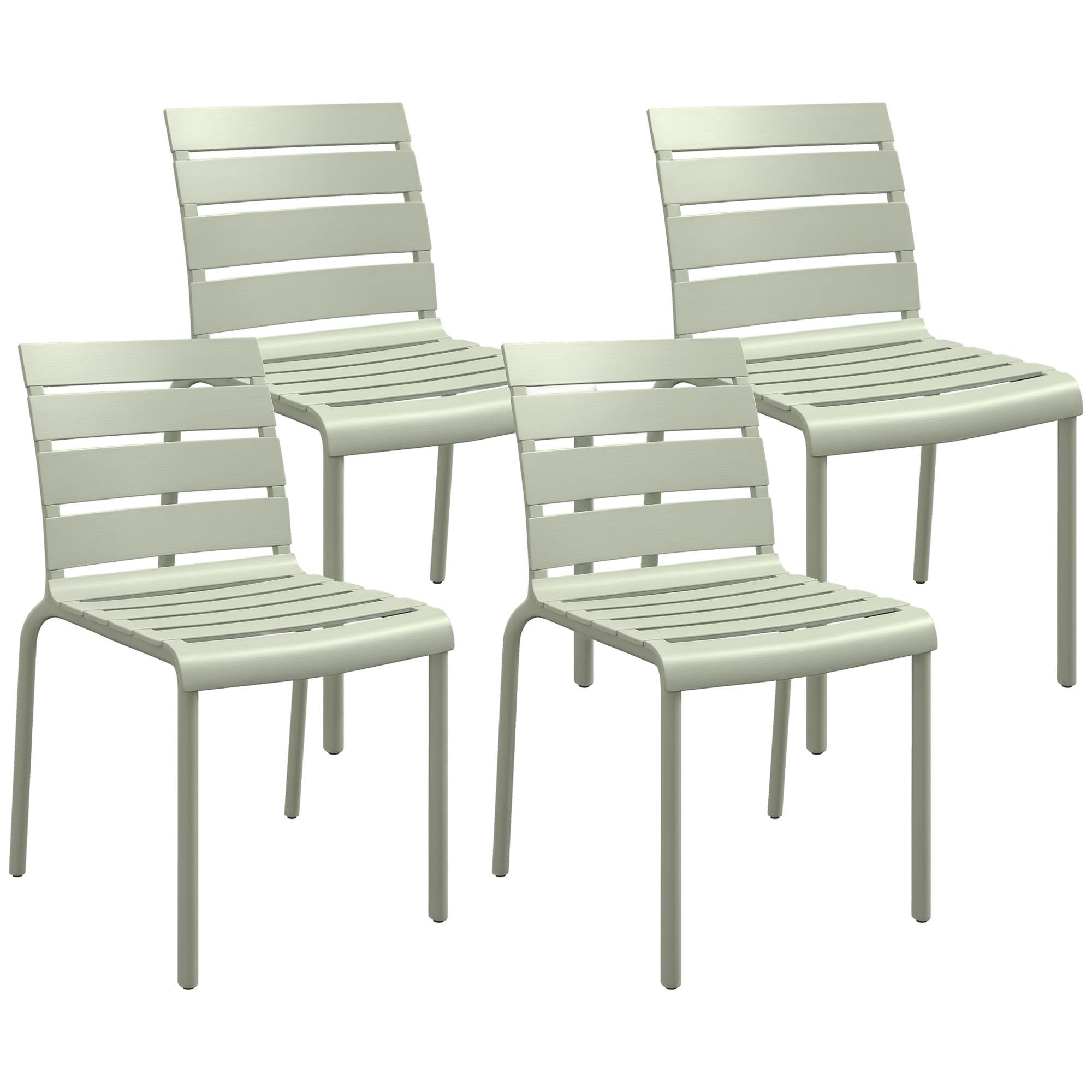 Chaises de jardin à lattes Outsunny lot de 4 évitant l'eau stagnante fauteuils bistrot vert