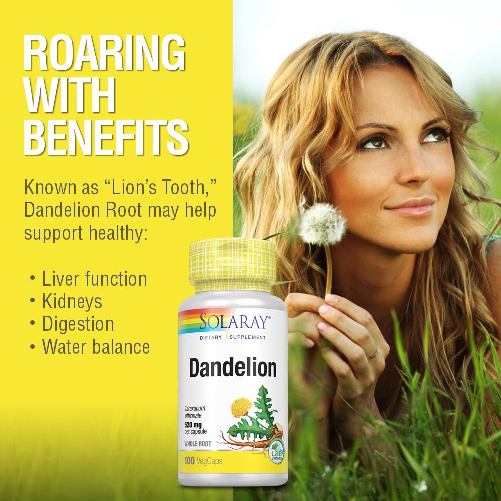 SOLARAY Dandelion Root | Healthy Liver, Kidney, Digestion & Water Balance Support | Non-GMO, Vegan, 100 VegCaps, 50 Serv — Amazon image 4