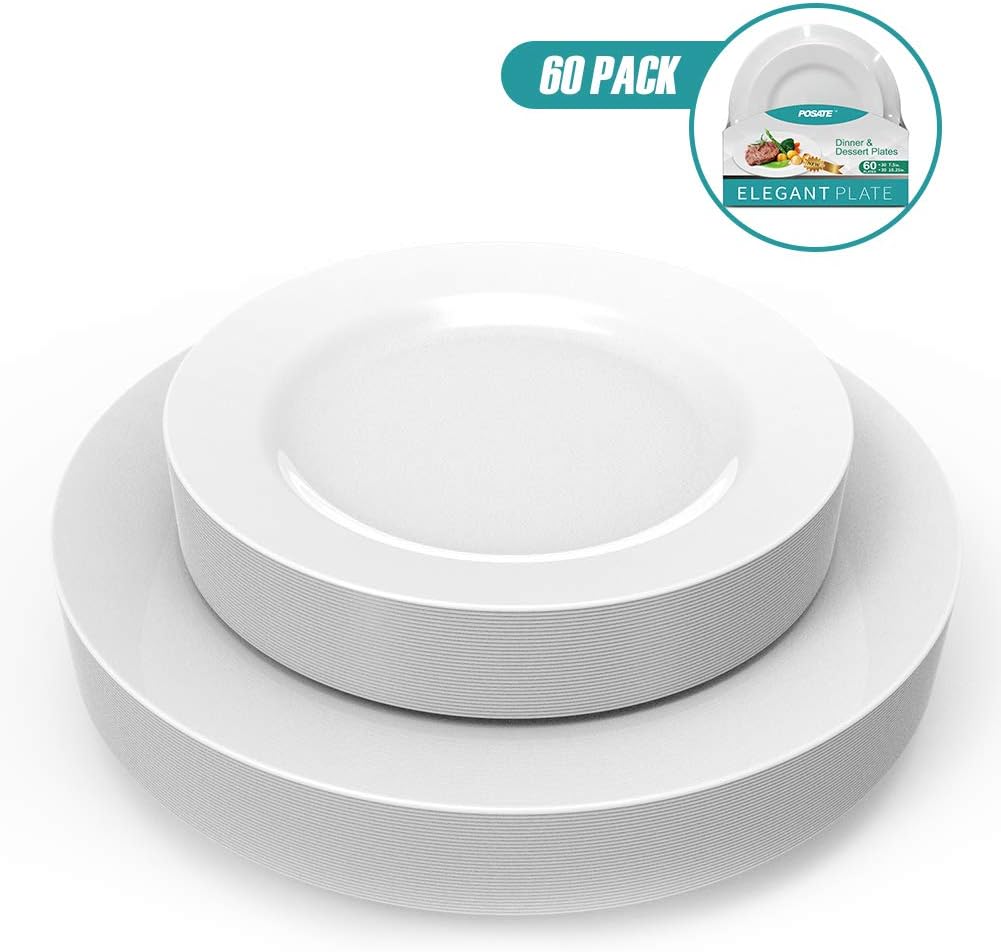 Disposable Plastic Plates, 60 Piece, White : Health & Household