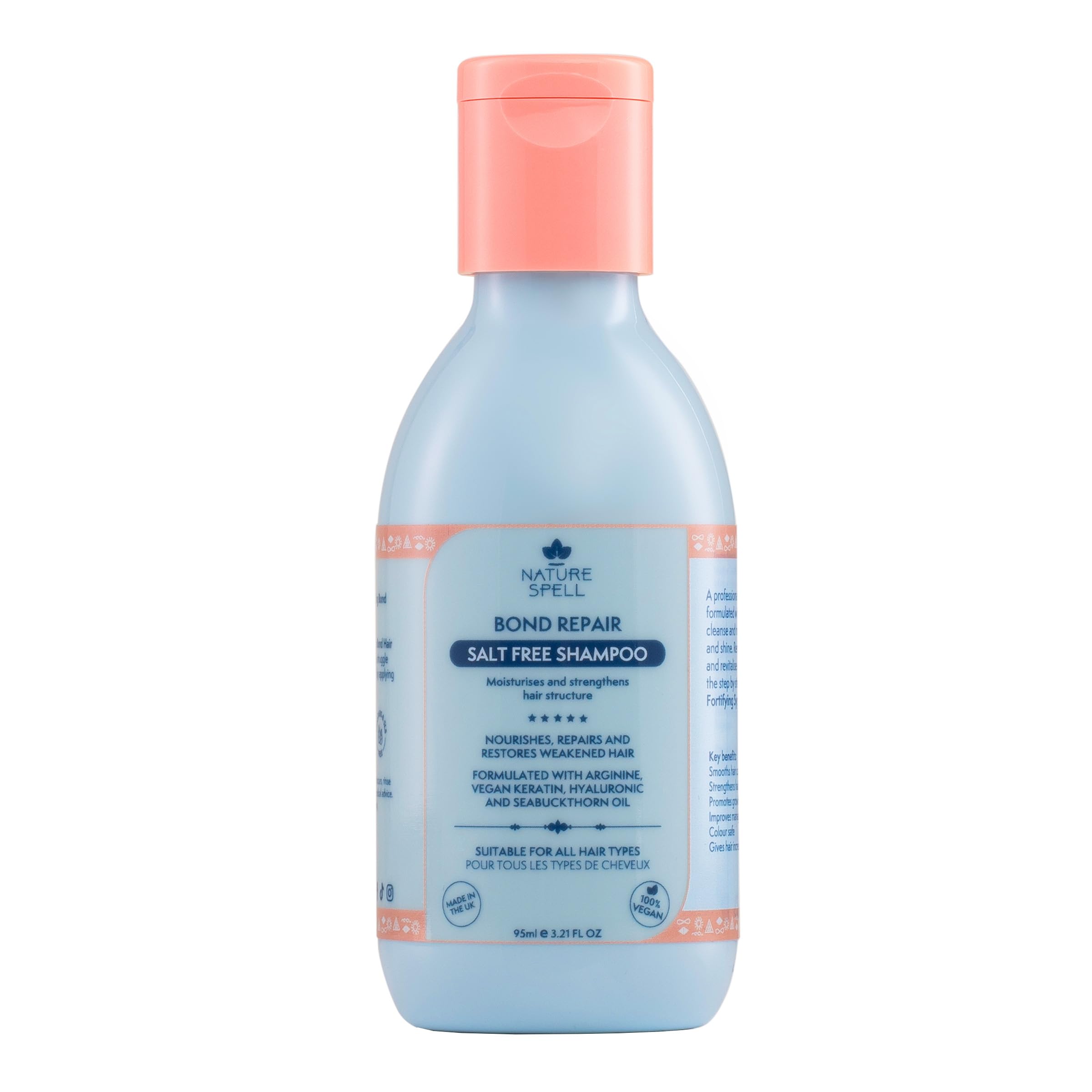 Nature Spell Bond Repair Travel Size Shampoo, Protecting & Repairing, for All Hair Types Infused with Arginine, Vegan, 95ml