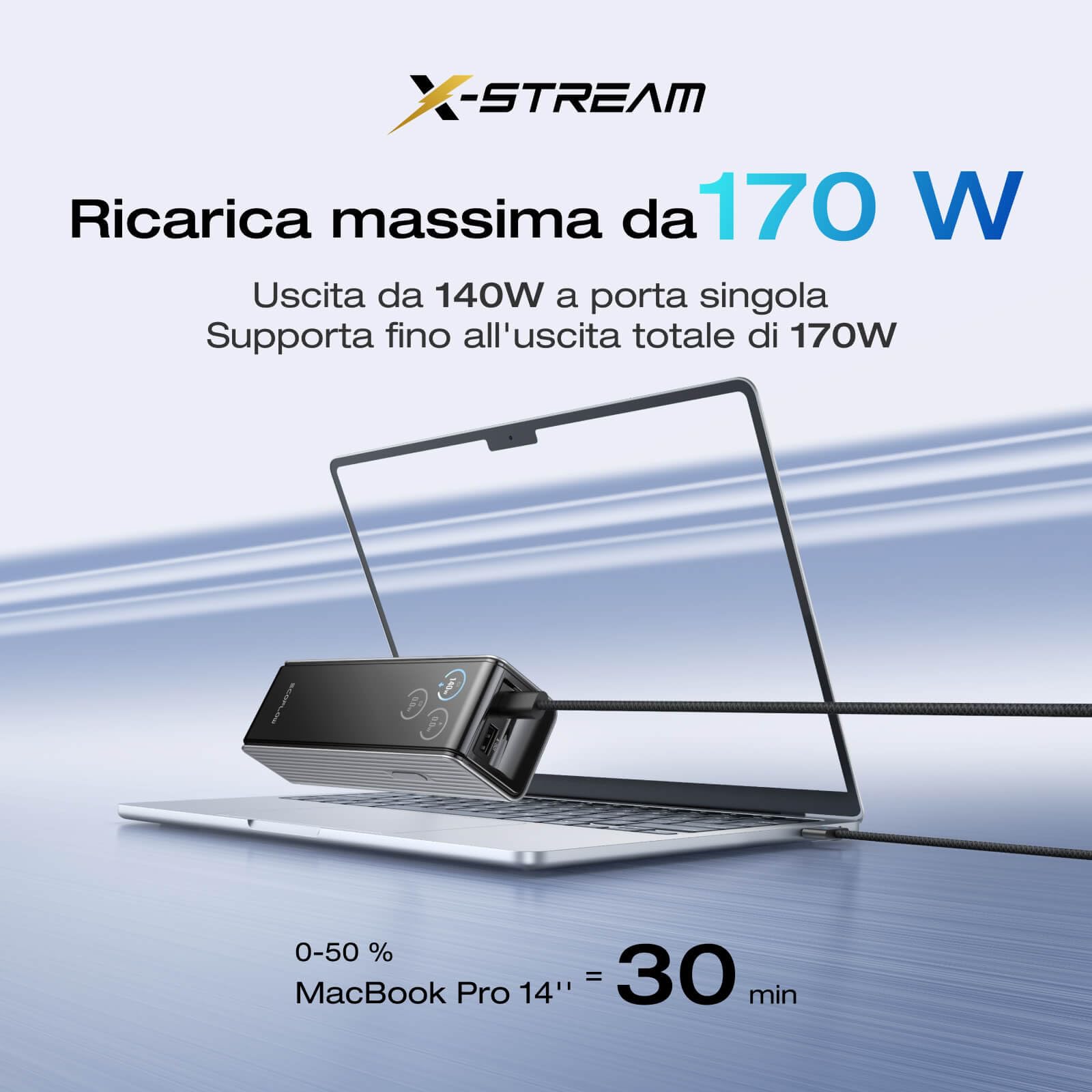 EcoFlow RAPID Power Bank (25.000 mAh, 170 W) Caricatore Portatile con Doppia Porta USB-C da 140 W per la Ricarica Multi-Dispositivo, per Serie iPhone, Samsung, MacBook e Altro (Argento)