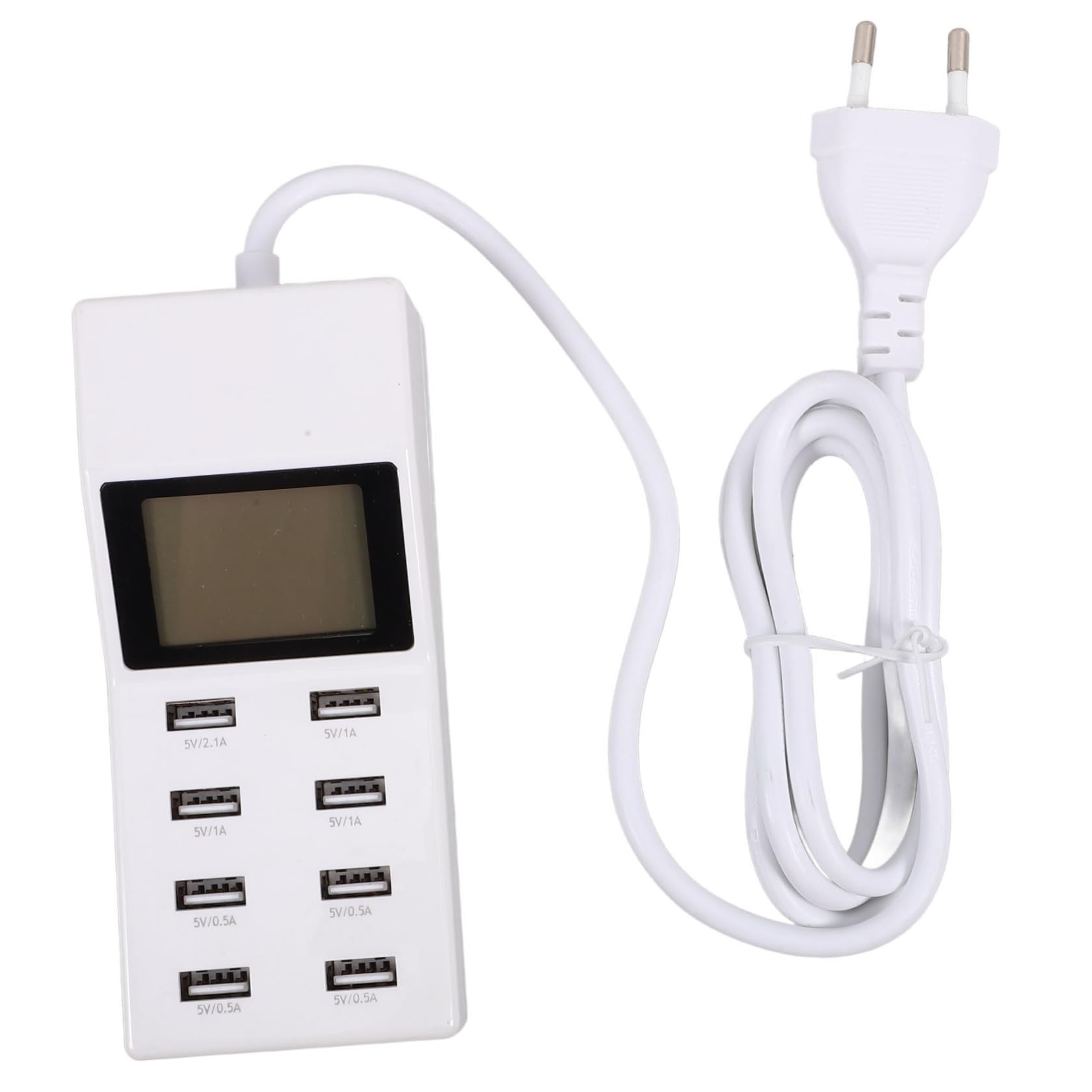 Artibetter Stazione di Ricarica USB a 8 Porte con Display Lcd, Tecnologia Smart Ic, Compatibile con Smartphone, per Ufficio e Viaggi, Materiale Abs e PC Bianco