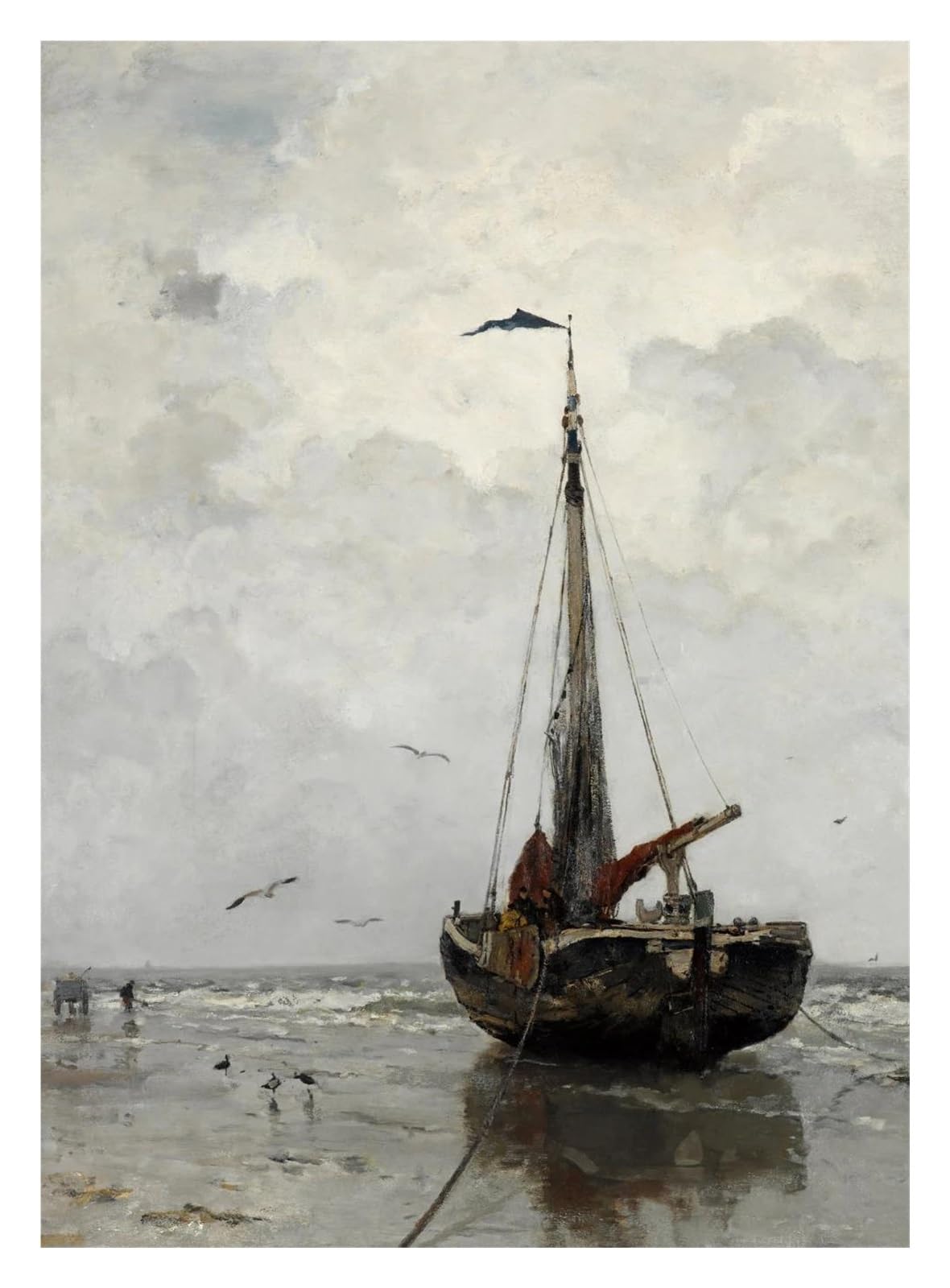 Cuadro sobre lienzo artístico de barco de vela y olas con estética retro elegante