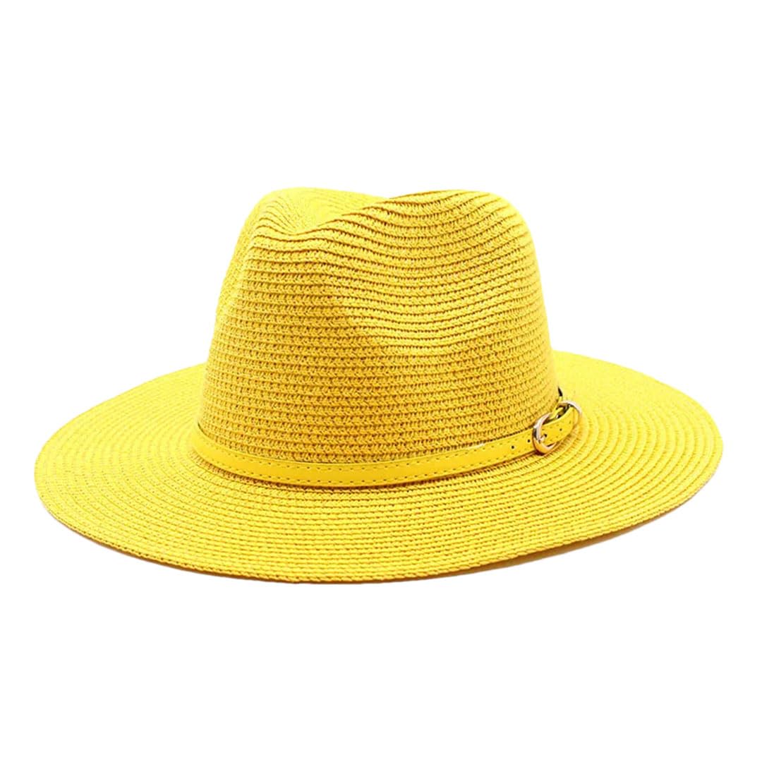 EYRMQWJPC Wide Brim Sun Hat, Women Wide Flat Brim Panama Straw Sun Hat With Belt Multicolor(Yellow)