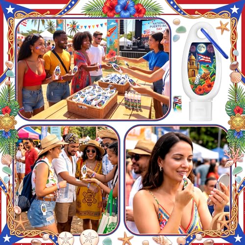 Demissle 12 Set Puerto Rico 12 Mini Travel Size Sunscreen 12 Sunscreen Lip Balms Puerto Rico Flag Frog Sunblock Souvenirs with Carabiner for Outdoor Summer Party Favors Supplies 30ml