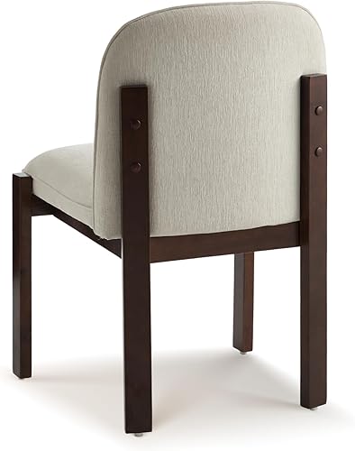 Miniatura 8 de Juego de 2 sillas de comedor de madera estilo granja, modernas sillas tapizadas de tela para cocina y comedor, cómodas sillas de lectura lateral con