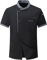 Giacca da Cuoco da Uomo in Cotone Traspirante Ristorante Divisa Maniche Corte Leggera Uniforme Cuoco Professionale Ristorante Giacca per Hotel Panetteria