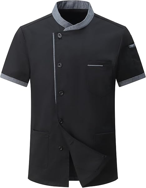 Giacca da Cuoco da Uomo in Cotone Traspirante Ristorante Divisa Maniche Corte Leggera Uniforme Cuoco Professionale Ristorante Giacca per Hotel Panetteria - 1