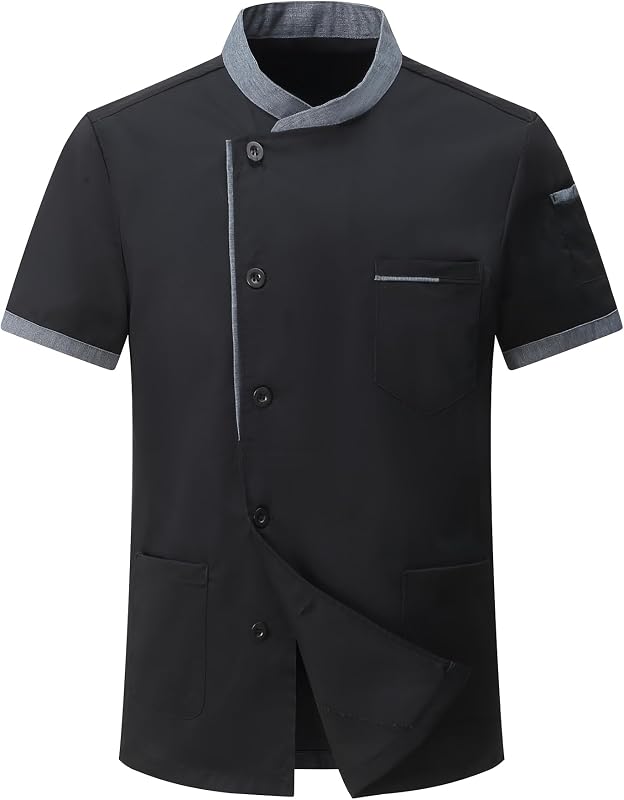 Giacca da Cuoco da Uomo in Cotone Traspirante Ristorante Divisa Maniche Corte Leggera Uniforme Cuoco Professionale Ristorante Giacca per Hotel Panetteria