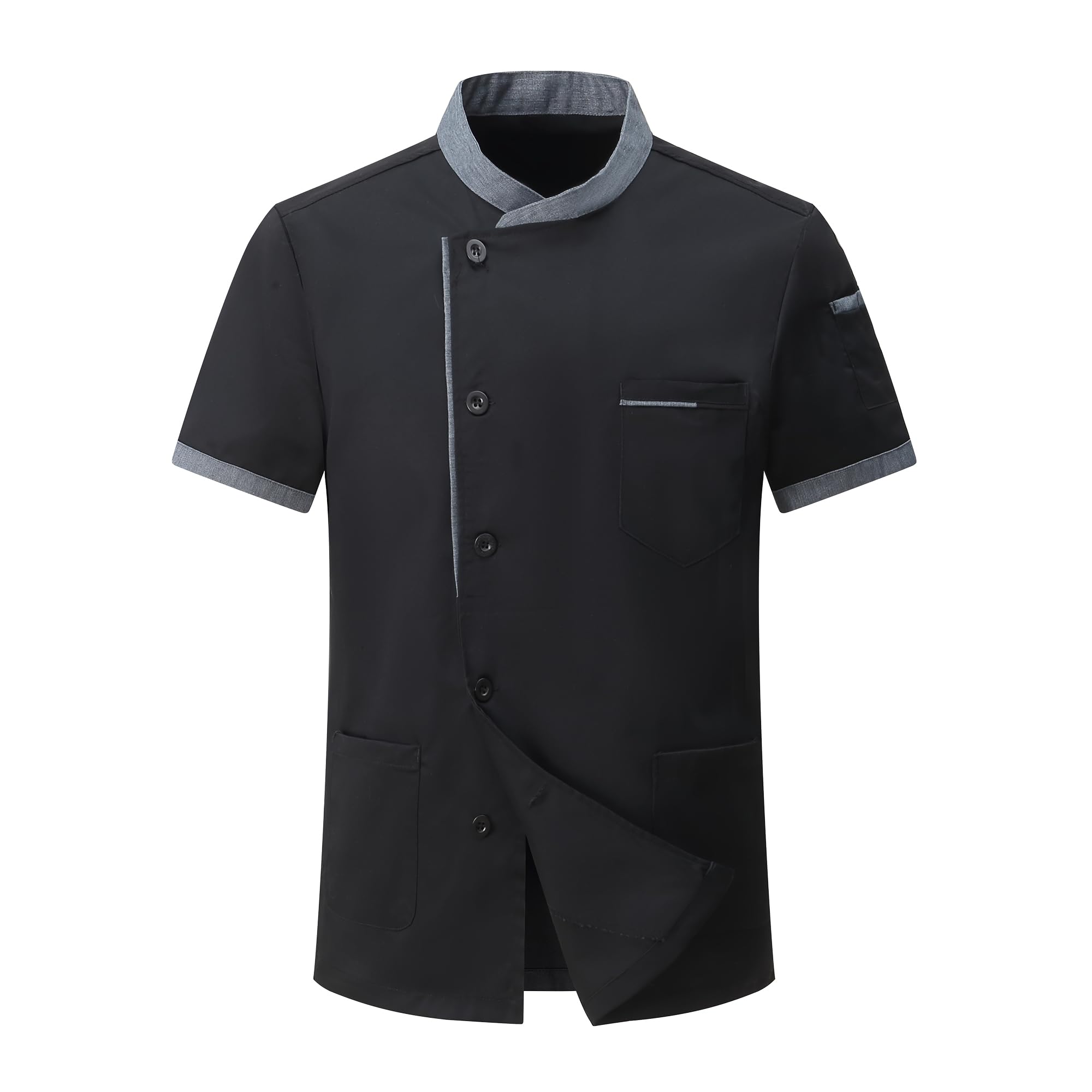 Giacca da Cuoco da Uomo in Cotone Traspirante Ristorante Divisa Maniche Corte Leggera Uniforme Cuoco Professionale Ristorante Giacca per Hotel Panetteria