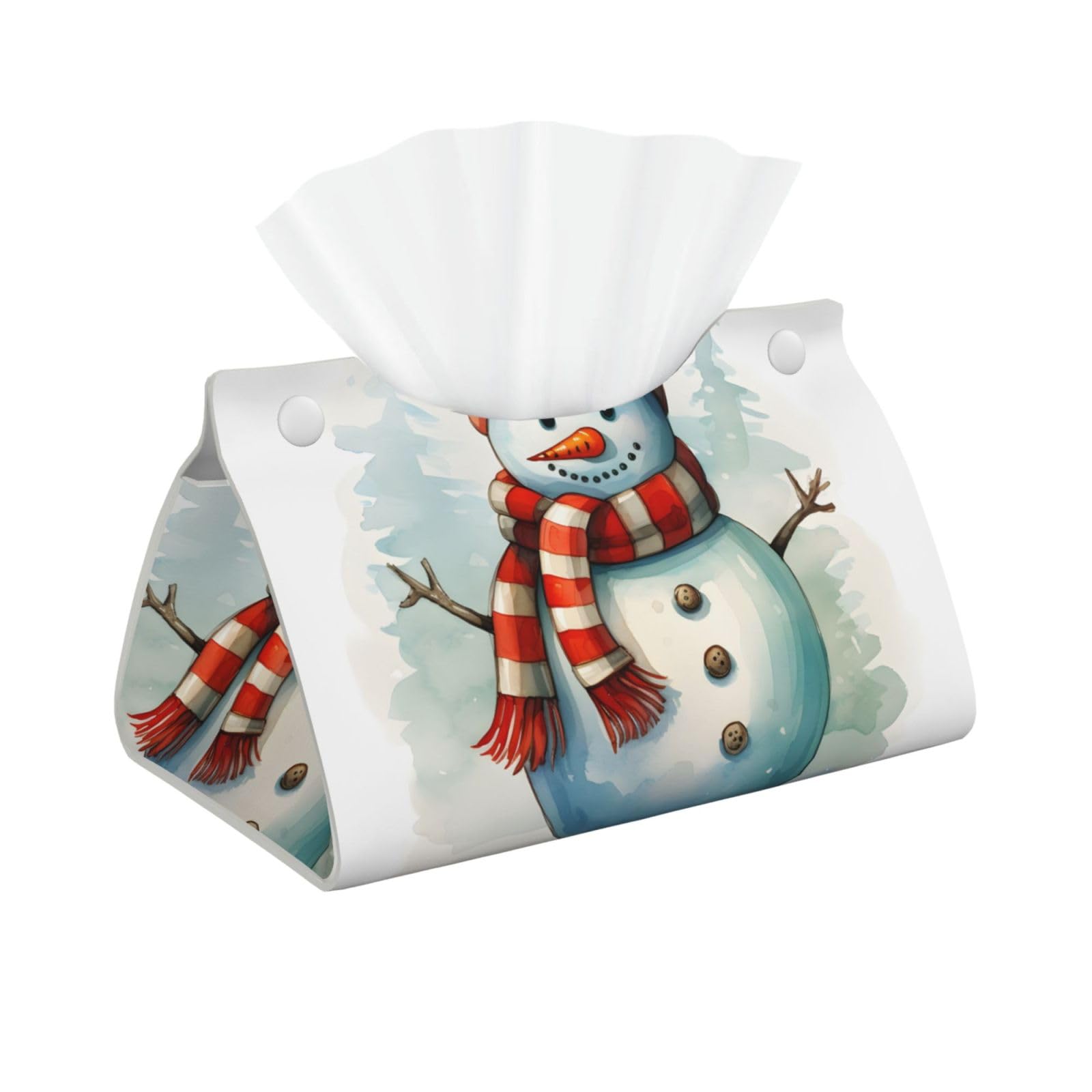 PU Leather Tissue Box Cover Rectangle Issue Box Cover, Christmas Watercolor Painting Snowman Modern Tissue Holder Paper Organizer for Bathroom Living Room Bedroom Car Office Decor