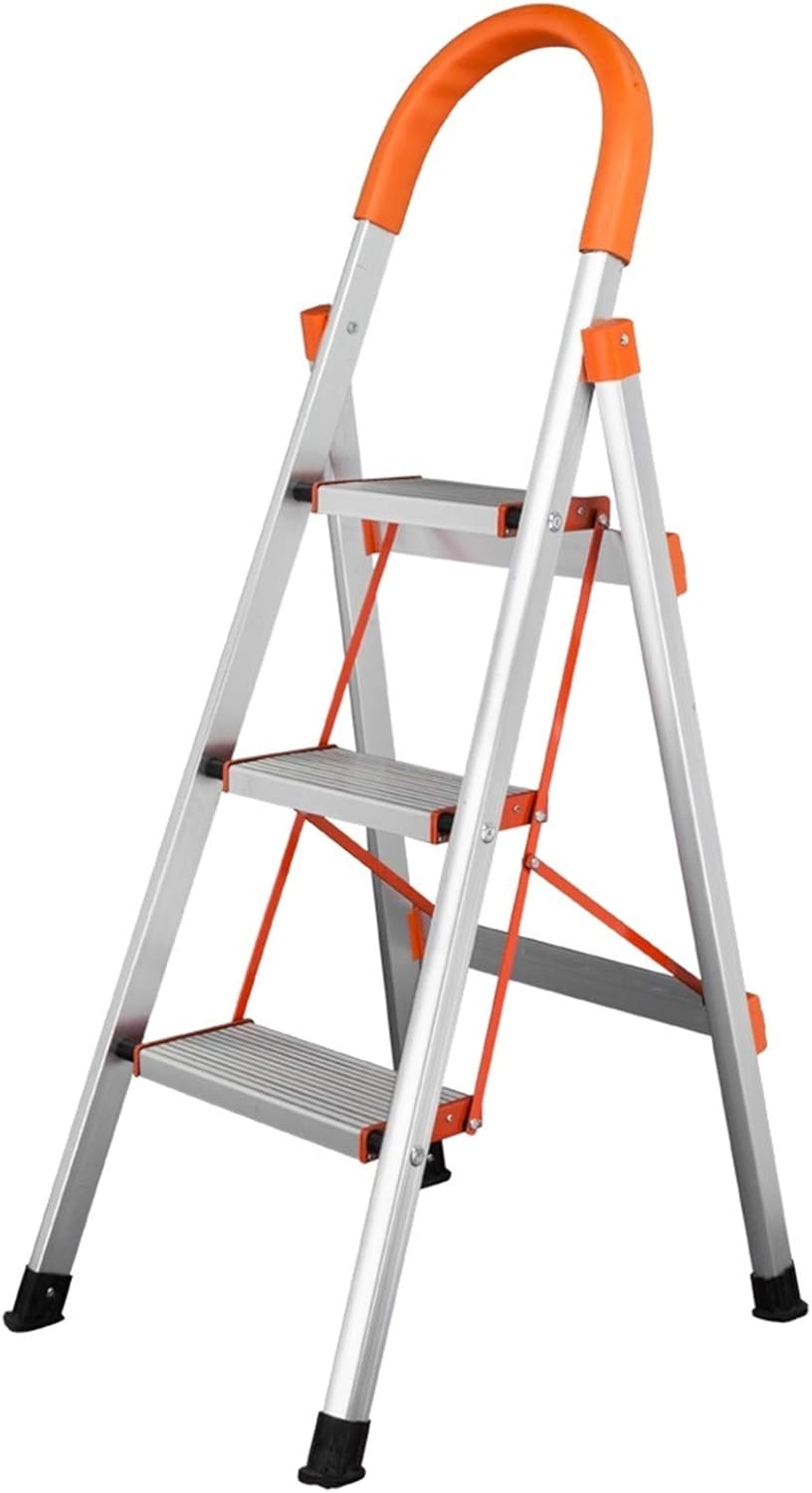 Telescoping Extension Ladder, Telescoping Ladders Ladder Non-Slip 3-Step Aluminum Ladder Folding Platform Stool 330 lbs Load Capacity Orange Ladder Household Ladders