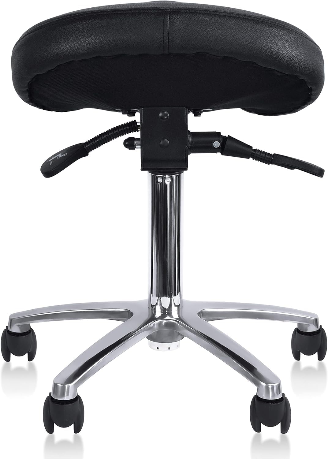 2xhome Ergonomic Saddle Stool | Backless Rolling Office Task Chair with Adjustable Height and Tilt | PU Leather, Foam Padded Seat for Drafting, Medical, Dental Use, Black with Wheels