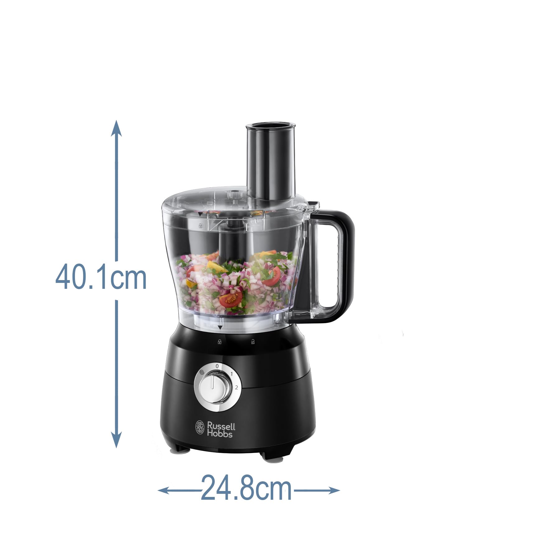 Russell Hobbs Robot Cuisine[Multifonction: Hâche, Mixe, Broie,Tranche, Râpe, Pétrit, Bat] Noir mat (2 vitesses+fonction Pulse, Bol 2,5 L sans BPA, 7 Accessoires lavables Lave-Vaisselle,600W) 24732-56