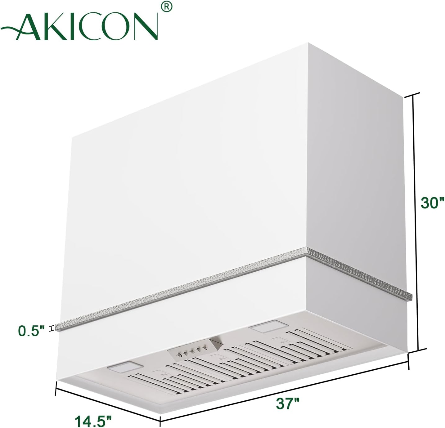 Akicon Range Hood, Stainless Steel Ducted Kitchen Hood with Powerful Motor, Wall Mount Modern Box, 36W X 30H X 14D Inch, AK-HS36HA-SWN (36 Inch, Signal White with Nickel)