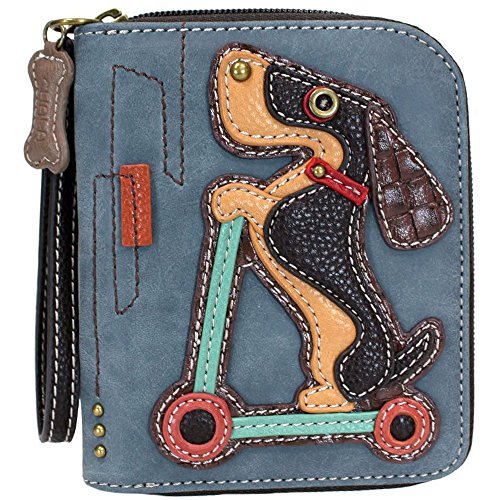 Chala Group Weinder Dog on Scooter Zip-Around Wallet/Wristlet Dachshund, Indigo, 5