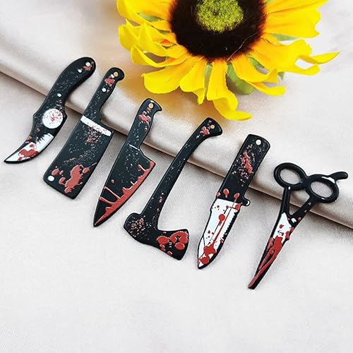 Miniatura 7 de Dijes para uñas de Halloween, cuchillo de sangre de terror, tijeras, hacha, accesorios de arte 3D, dijes de armas acrílicas para hacer joyas,