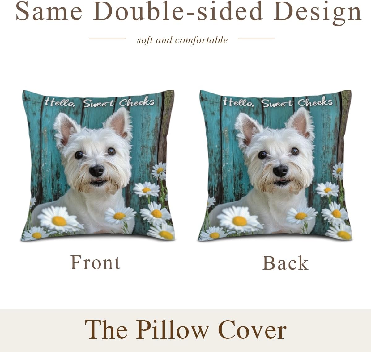 Lovely White Terrier Pillow Covers 28x28 Set of 2 with Flower Throw Pillow Covers Hello Sweet Cheeks Pillow Case Cushion Case for Farmhouse Couch Sofa