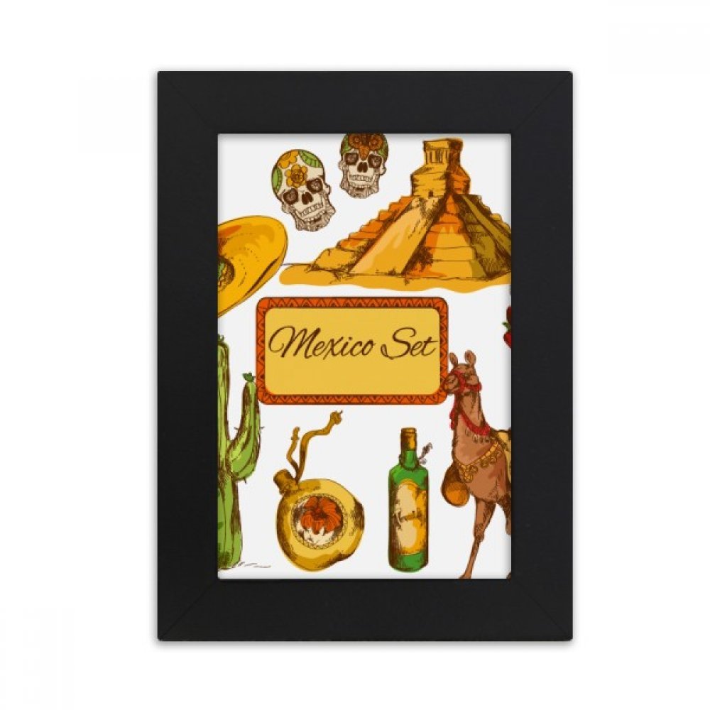 Cadre photo pyramide Mexique et cactus decoration multicolore salon 10x15