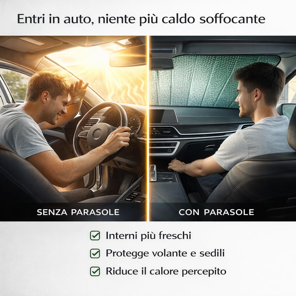 Parasole Auto Parabrezza Interno Pieghevole - Coprisole Auto UV con Ventose e Elastici, Protezione Solare per Cruscotto e Sedili, Universale per Auto SUV e Furgoni (Argento)