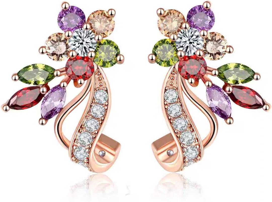 Huggie Stud Earrings for Women Hoop Earrings Multicolored Crystal Elements Fashion Bridal Jewelry