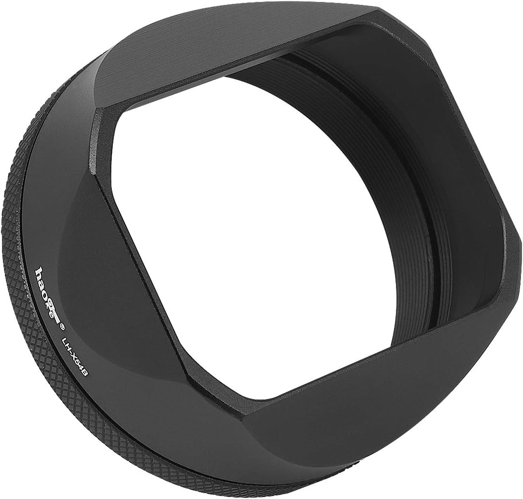 Haoge LH-X54B Square Metal Lens Hood with 49mm Adapter Ring for Fujifilm Fuji X100V Camera Black