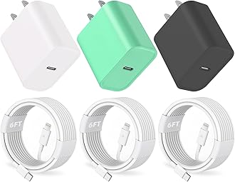 20W PD USB C Wall Charger with 6FT USB C to Lightning Cable - 3 Pack MFi Certified for iPhone 14/13 Pro/13/12/12 Mini/12 Pro Max