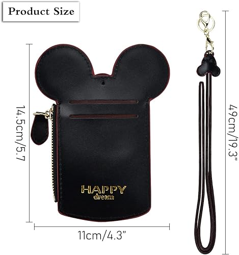 Miniatura 2 de BUUFAN Elegante Negro Lindo Viaje Cuero PU Porta Tarjetas de Identificación de Estudiante Cordón Bolsa para el Cuello con Monedero Cartera para