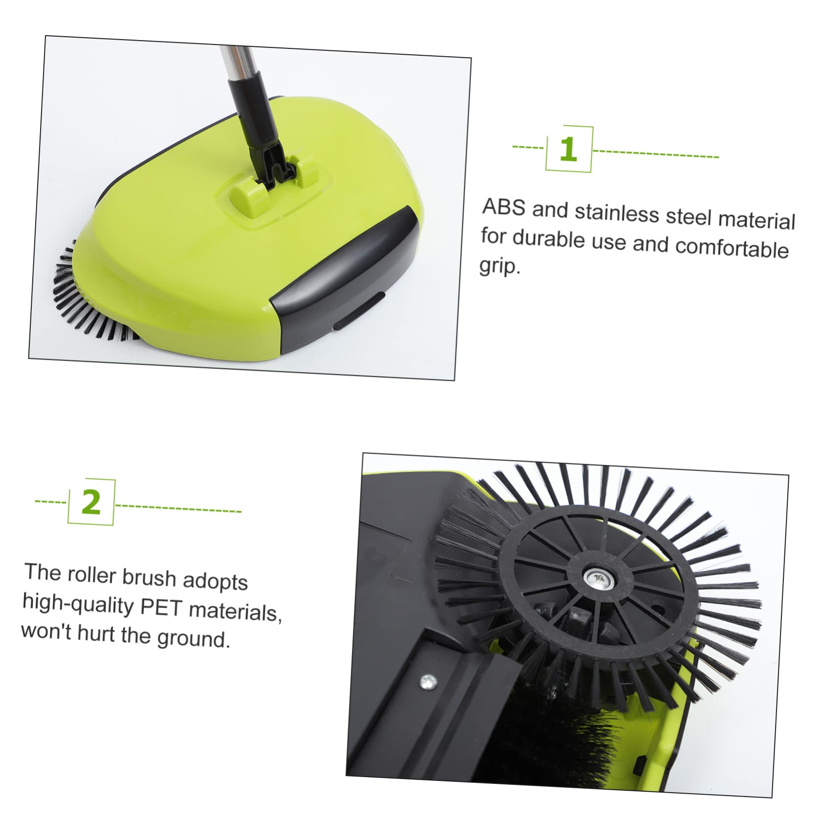 Cabilock Barredora de Pisos Manual Multifunción 3 Alturas Acero Inoxidable Abs Cepillo Pet Giratorio 360° Limpieza Hogar sin Pilas Cubo Cerrado Protección Niños