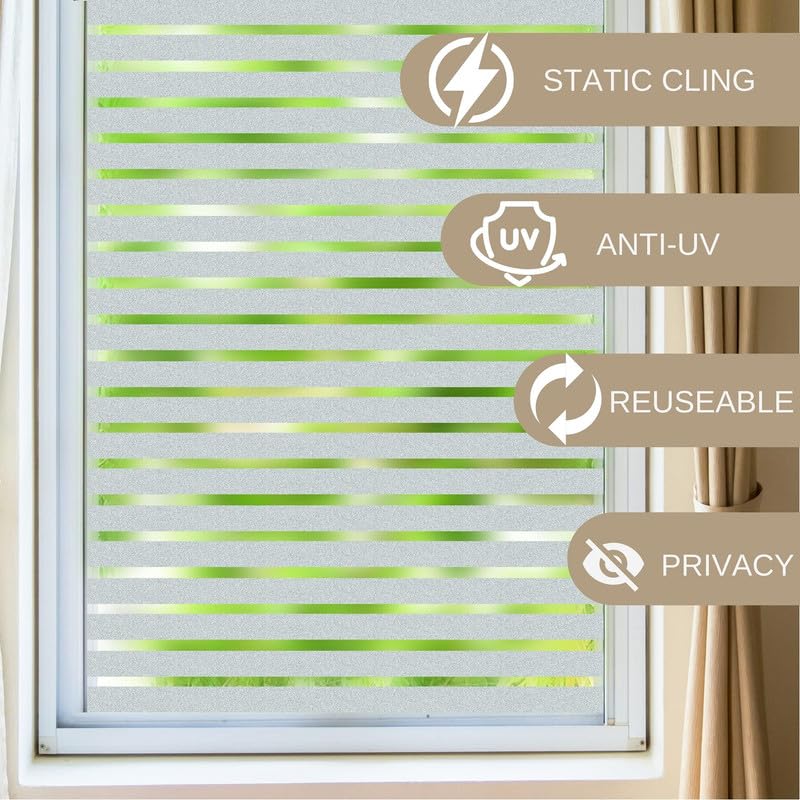 Image of Window Glass Film for Privacy, Self Adhesive Window Sticker, Sun Blocking Sticker Frosted Glass Film for Windows, bathrooms, Office Cabins, Living Rooms - Frosted Striped, 12 X 96 Inchs