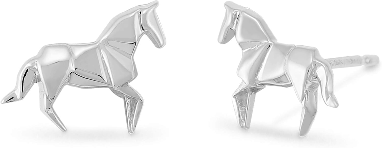 Boma Jewelry Sterling Silver Origami Horse Stud Earrings - Image 2