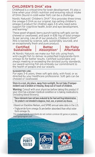 Miniatura 3 de Nordic Naturals DHA Xtra para niños, Berry Punch - 90 mini geles suaves masticables para niños, 636 mg de Omega-3s EPA y DHA - Función cognitiva e