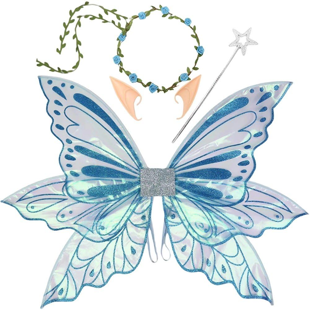 Ensemble féerique magique pour adultes avec ailes de papillon scintillant pour Halloween