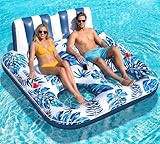 LuxBlue Bouee Piscine Adulte avec Filet, Fauteuil Gonflable Piscine avec Porte Gobelet et Poignée, 0,4 mm Epaissi Geante Bouée Gonflable Matelas Piscines Filet, Double Fauteuil Eau Piscines