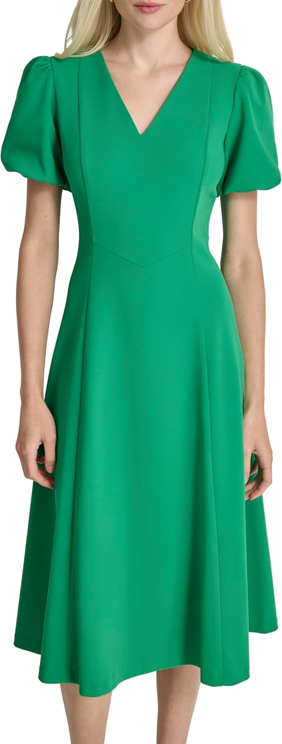 DKNY Women’s Bubble Sleeve V-Neck Fit & Flare Mini Dress