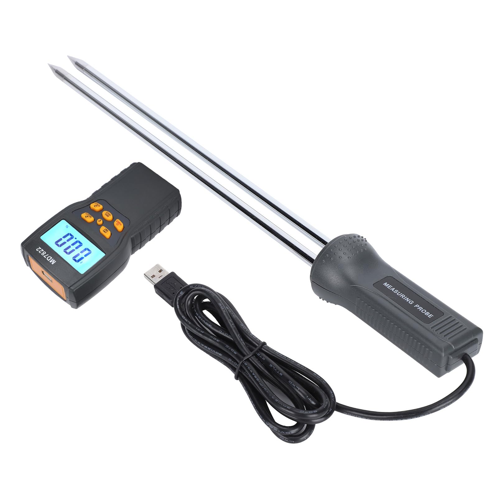 Hidyliu Feuchtigkeitsmesser, Digitaler Getreidetester mit Langer Sonde, Genaue Messung für Weizen, Reis, Mais, 14 X 7,1 X 3,3 Cm