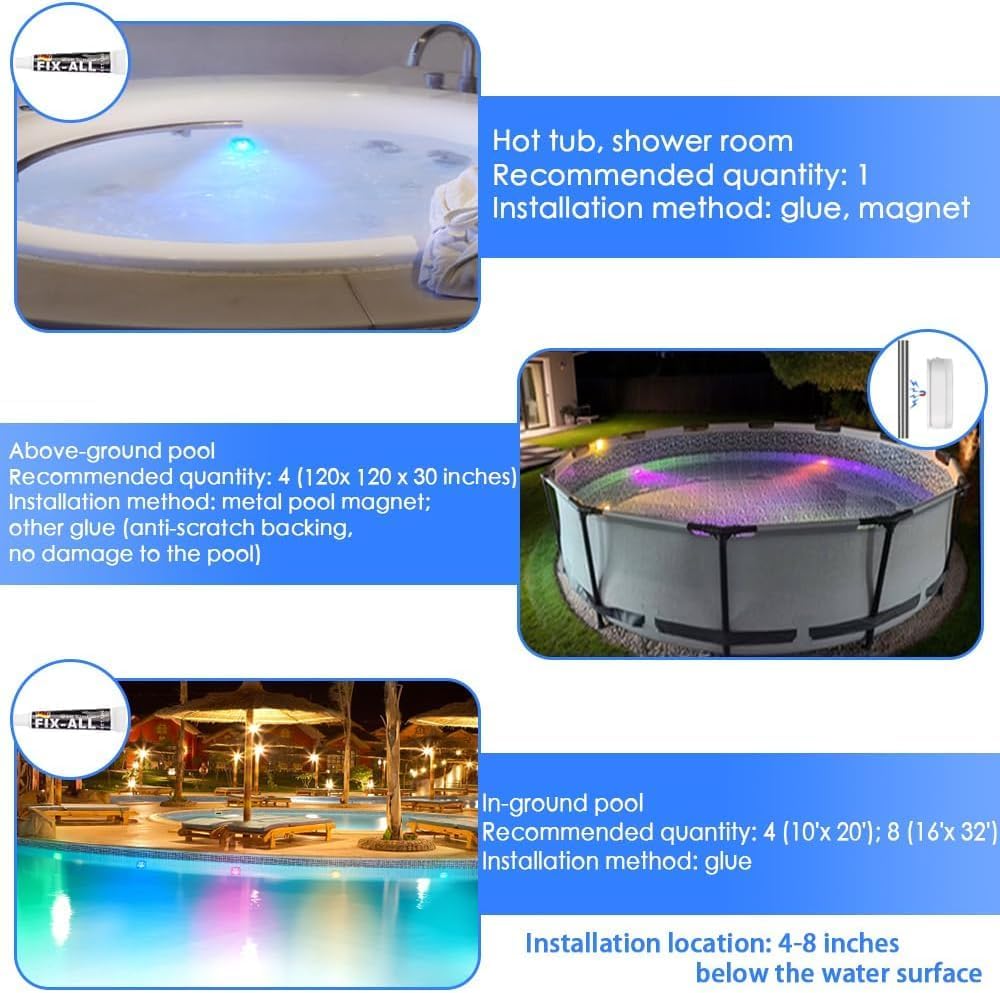 HL Poolbeleuchtung Unterwasser Licht mit Fernbedienung,RGB Pool Lichter Schwimmend, Pool Magnetic Beleuchtung für Schwimmbad,Teichbeleuchtung, Brunnen, Teich, Aquarium, Party Deko,2 Stück
