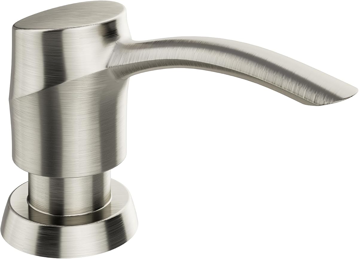 Soap Dispenser for Kitchen Sink Brushed Nickel, Built-in Dispenser, ABS Dispenser Pump with 17 oz PET Bottle, Refill from Top