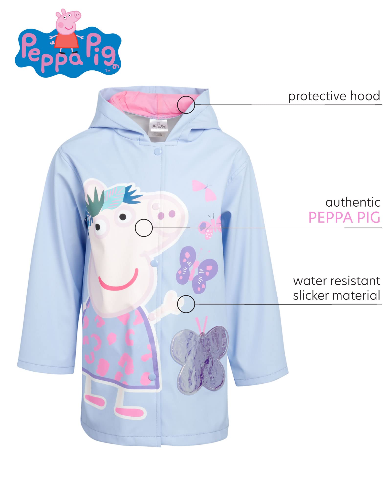 Hasbro Girls' Peppa Pig Jacket - Windbreaker Shell Raincoat (Toddler/Girl), Size 4-5, Peppa Pig