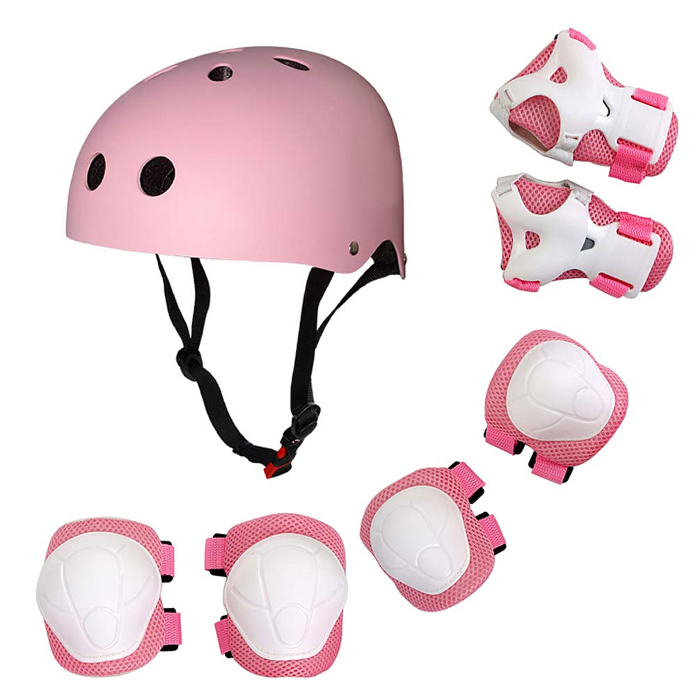 Children Protective Gear Set 7 in 1 Adjustable Helment Knee Elbow Wrist Pads for Kids Skateboard Scooter Skating