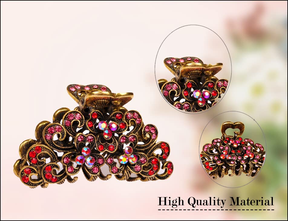 TROTH FASHION Metal Antique Gold Plated Hair Clips Women, Crystal Rhinestone Hair Claw, Diamante Claw Hair Clamp, Anti Slip Large Claw Clips for Thin & Thick Hair, Hair Styling Accessories Women - Image 3