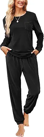 Ekouaer Womens Pajamas Sets Long Sleeve Soft Sleepwear 2 Piece Velvet Pjs Lounge Sets with Pockets