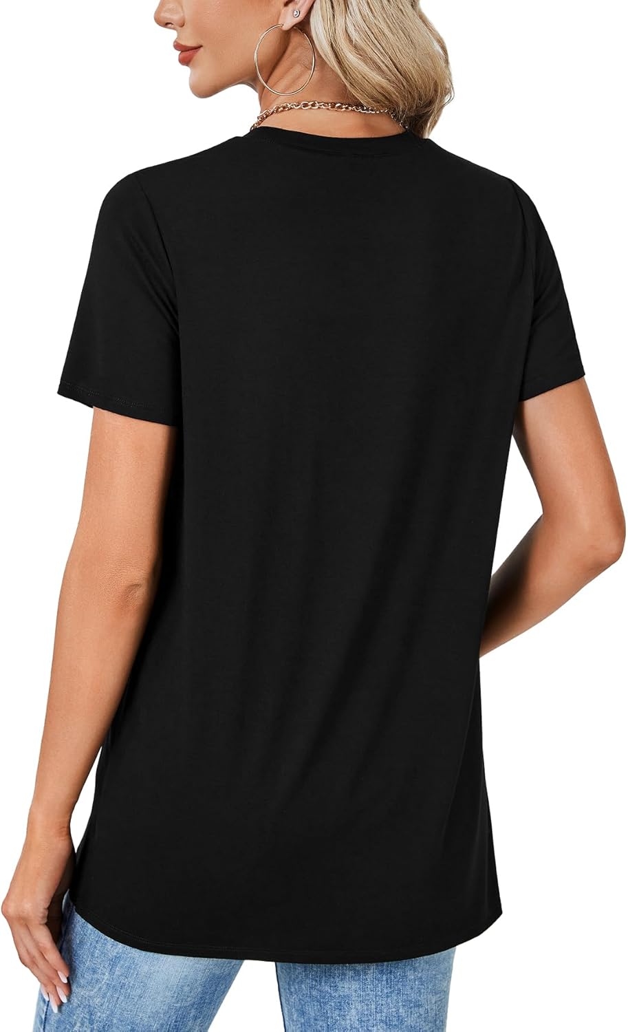 LYANER Women's Casual Short Sleeve Round Neck Shirts Side Split Basic Loose Tunic Tops - Image 5